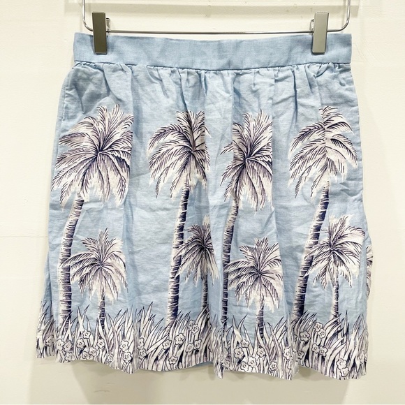 J. Crew Light Blue Pleated Linen Palm Tree Skirt Size 4 - Picture 1 of 7